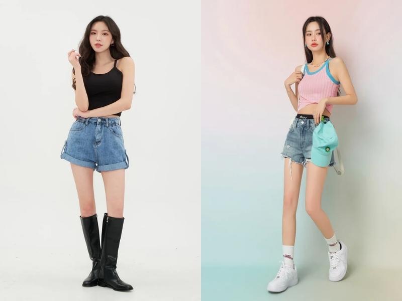 Áo hai dây phối cùng quần short tuy đơn giản nhưng tạo được outfit cá tính, mang phong cách riêng (Nguồn: lewkin.com và chuumade.com)