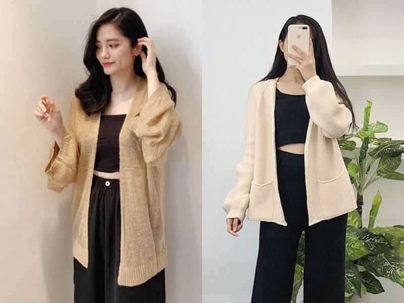 Hãy thử phối áo cardigan màu be cùng với set đồ đen crop top hiện đại (Nguồn: E3 Audio Miền Nam/ Việt Giải Trí)