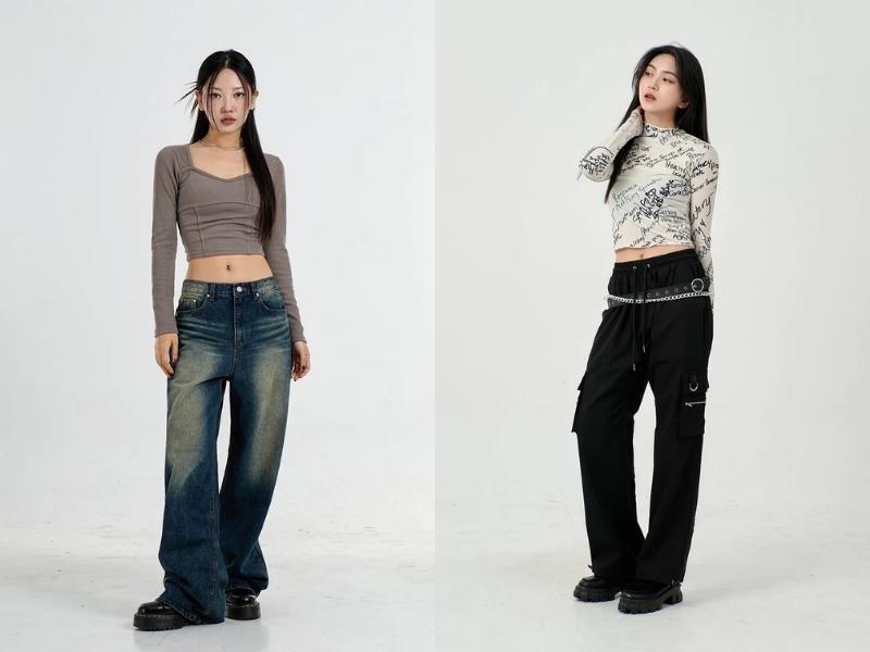 Set đồ cá tính với áo croptop tay dài (Nguồn: lewkin.com)