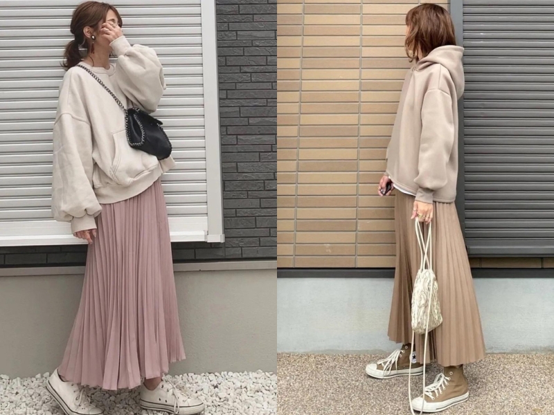 Gợi ý 12+ cách phối đồ với chân váy xếp ly dài mùa đông chuẩn Fashionista 10