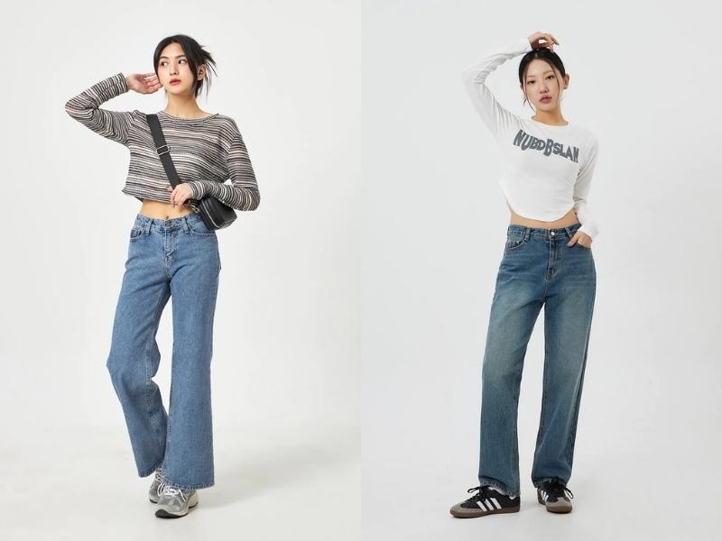 áo croptop tay dài phối quần jeans