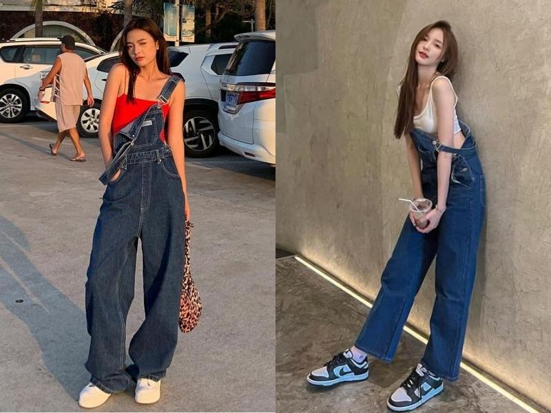 Cách phối đồ cho nữ cá tính đi chơi với quần yếm jeans (Nguồn: spreepicky.com và airin/pinterest.com)