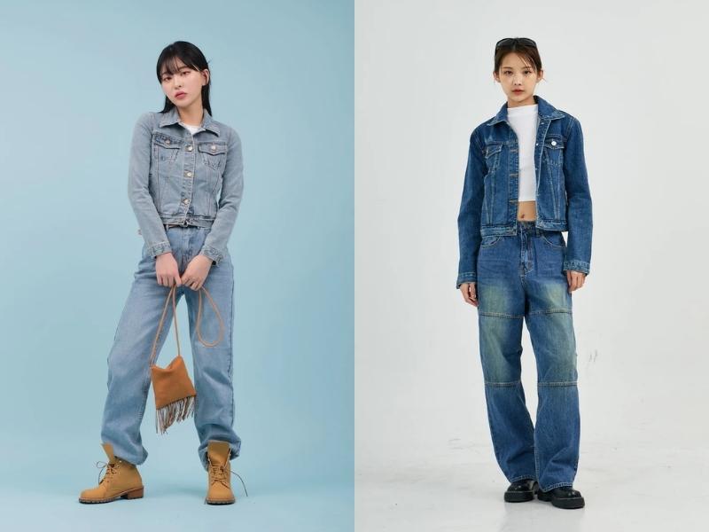 Phong cách denim on denim với áo khoác jeans cũng tạo nên set đồ theo phong cách nữ cá tính đầy ấn tượng (Nguồn: lewkin.com)