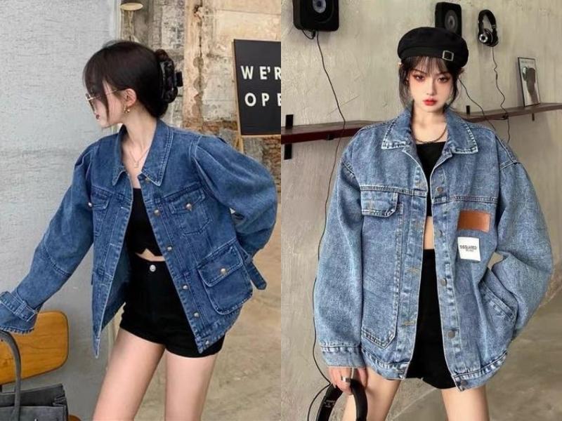 Bạn có thể phối áo khoác jeans với áo ống hoặc áo hai dây bên trong (Nguồn: Linz/pinterest.com)