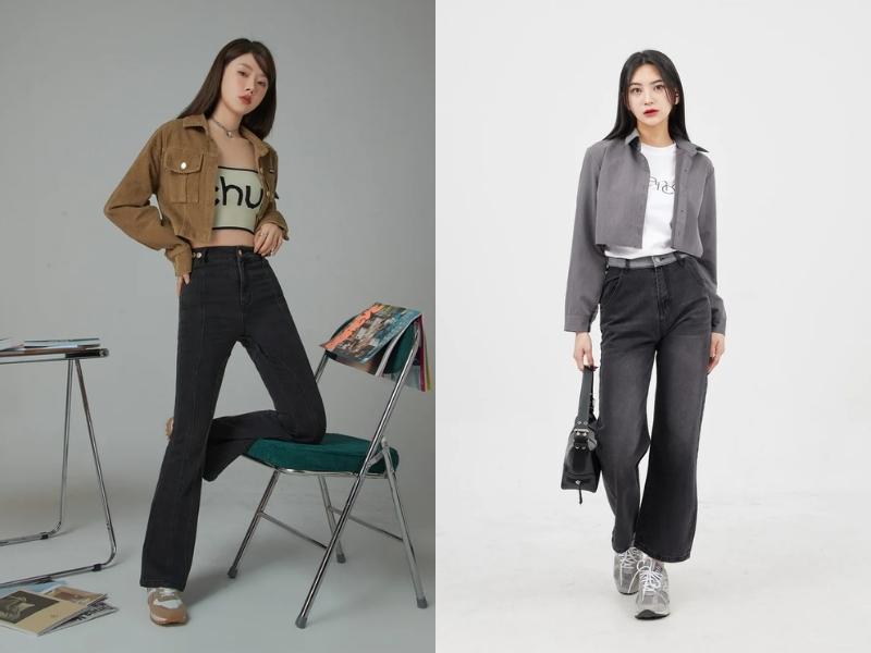 Quần jeans đen cũng giúp bạn có outfit cá tính hơn (Nguồn: chuumade.com và lewkin.com)