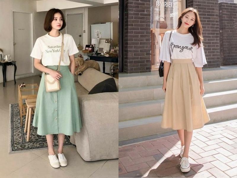 Áo thun là item thời trang cơ bản dễ phối đồ (Nguồn: O Fashion và Luli Sams)